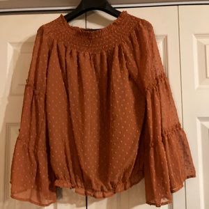 Burnt orange, long sleeve sheer top